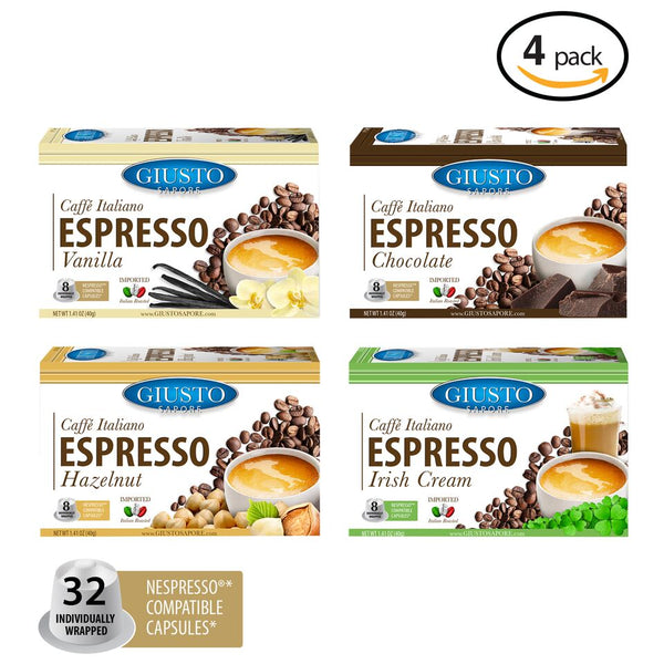 Giusto Sapore Caffe Italiano Espresso Italian Roasted Coffee - Nespresso Compatible Capsules (Assorted Flavors - 32 Count)