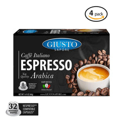 Giusto Sapore Caffe Italiano Espresso Italian Top Quality Arabica Roasted Coffee 32 Count - Nespresso Compatible Capsules - Giusto Sapore