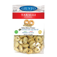 Giusto Sapore Fennel Taralli Crackers 7.1oz. with Italian Extra Virgin Oil - Great with Sauces and Basil - Giusto Sapore