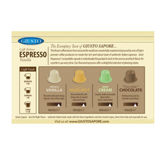 Giusto Sapore Caffe Italiano Espresso Italian Roasted Vanilla Coffee - 8 Nespresso Compatible Capsules - Giusto Sapore