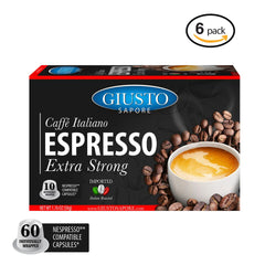 Giusto Sapore Caffe Italiano Espresso Italian Extra Strong Roasted Coffee 60 Count- Nespresso Compatible Capsules - Giusto Sapore