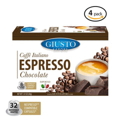 Giusto Sapore Caffe Italiano Espresso Italian Roasted Chocolate Coffee - 32 Nespresso Compatible Capsules - Giusto Sapore