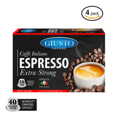 Giusto Sapore Caffe Italiano Espresso Italian Extra Strong Roasted Coffee 40 Count- Nespresso Compatible Capsules - Giusto Sapore