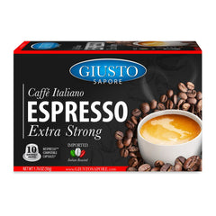 Giusto Sapore Caffe Italiano Espresso Italian Roasted Extra Strong Coffee - 10 Nespresso Compatible Capsules - Giusto Sapore