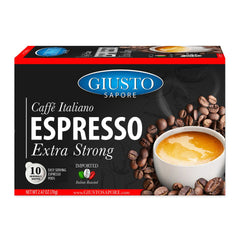 Giusto Sapore Caffe Italiano Espresso Italian Roasted Extra Strong Coffee - 10 Easy Serving Espresso Pods - Giusto Sapore
