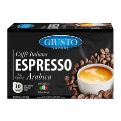Giusto Sapore Caffe Italiano Espresso Italian Roasted Top Quality Arabica Coffee - 10 Easy Serving Espresso Pods - Giusto Sapore