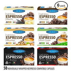 Giusto Sapore Caffe Italiano Espresso Italian Roasted Coffee - Nespresso Compatible Capsules  (Asst - 6 Boxes) - Giusto Sapore