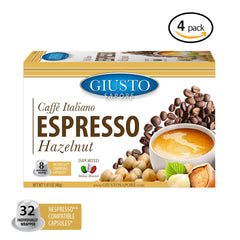 Giusto Sapore Caffe Italiano Espresso Italian Roasted Hazelnut Coffee - 32 Nespresso Compatible Capsules - Giusto Sapore